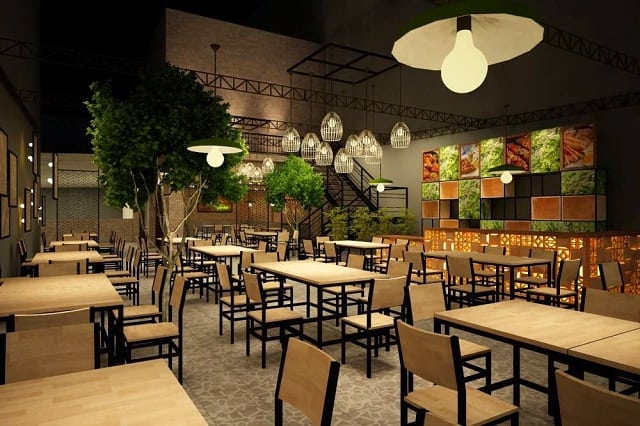 Mẫu đèn chùm chiếu sáng trong nhà hàng được thiết kế riêng biệt làm không gian trở nên bừng sáng
