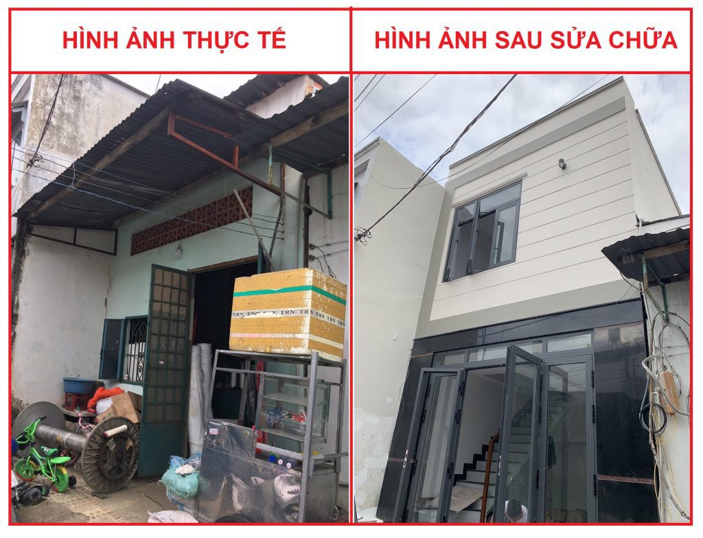 Anh trước và sau khi Thanh Thịnh thi công sửa chữa nhà nâng tầng tại quận 12