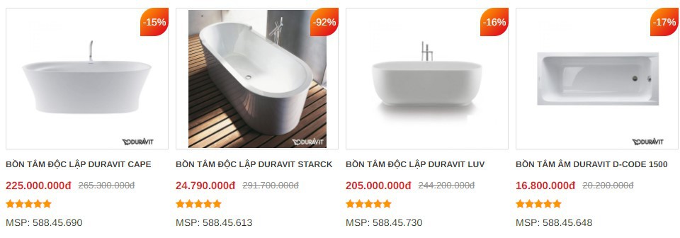 Báo giá bồn tắm Duravit