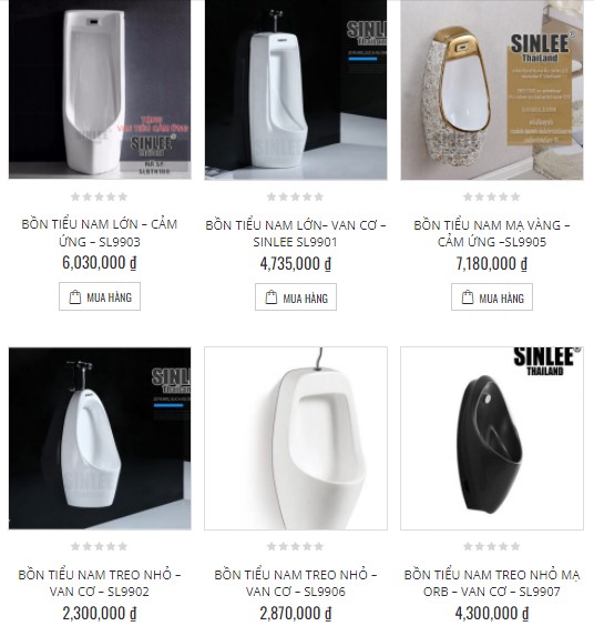 Giá một số sản phẩm bồn tiểu nam Sinlee trên website